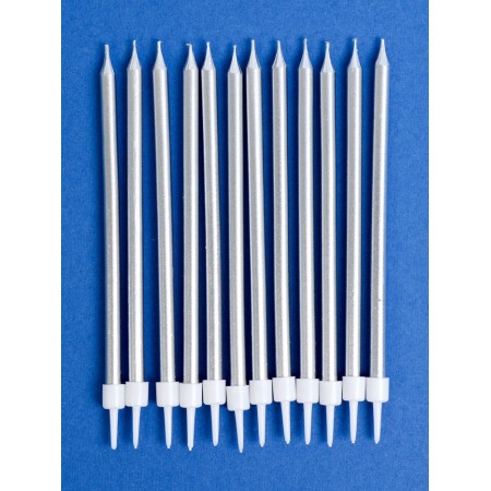 Candles for the cake "Royce", 12 pcs, silver metallic-1