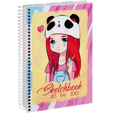 Sketchbook A5, 64 sheets on the crest "Girl in a hat", solid cover, glossy lamination, block 100 g/m2-1