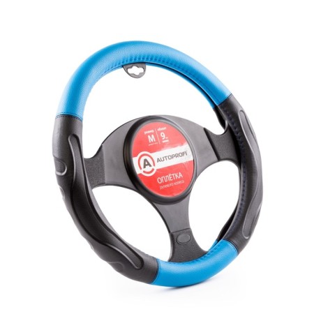 Autoprofi steering wheel, eco-leather steering, 9 cm girth, black/blue, size m, 37-39 cm