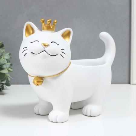 Souvenir Polystone stand "Sleeping cat in the crown" White 21x12x25 cm