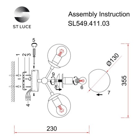 Sconces st. SL549.411.03. Stampo. 3x40 watts, E27, 33x31 cm, black color-9