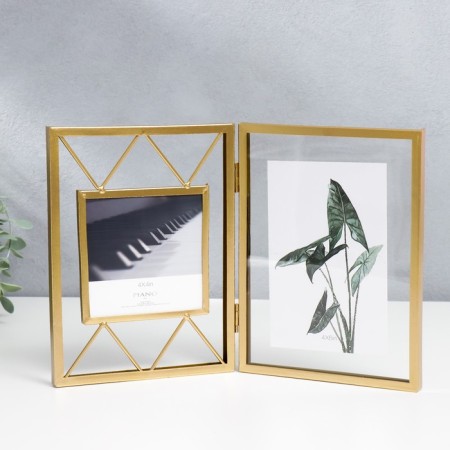 Photo frame Metal in 2 photos 10x10, 10x15 cm "Loft. Triangles" gold 20x30.5 cm