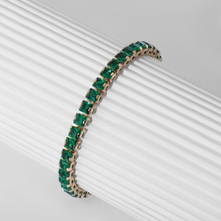 Bracelet with rhinestones "shine" on a puff, emerald color in gold-4