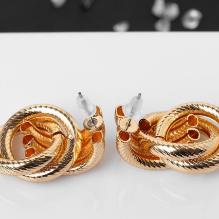 Earrings Metal "Geometry" three rows of rings, color gold-2