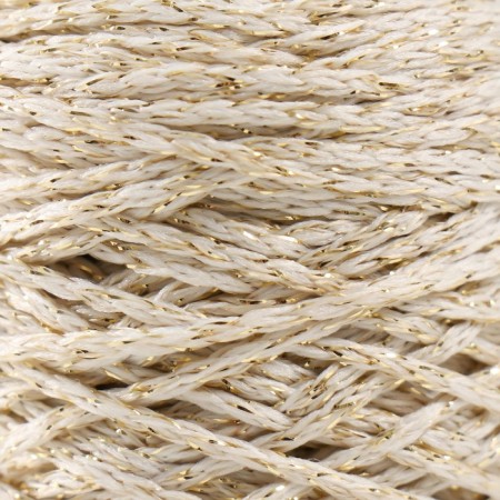 Knitting cord 100% polyester with a lurex 1 mm cylinder, 75 ± 10g, 200m, 01-white+gold-2