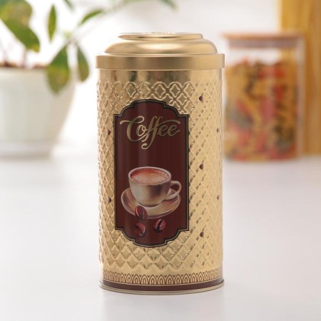 Bank with a lid for bulk products "Coffee", 900 ml, D = 8.5 cm, round, Mix drawing