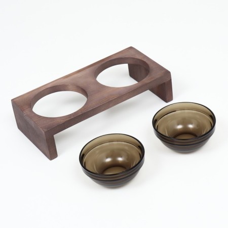 Double stand with dark glass bowls 30 x 14.5 cm x 6.5 cm 2x250 ml, wenge-3