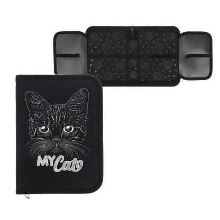Penal 1 section, 140 x 200 x 40 mm, 2 folding strips, textile, PCT 09-22-19 "My cat" (drawing with a metallic effect) 72205