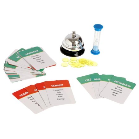 A board game for guessing the words “Dangerous words”: bell, sand clock, cards, 2-6 players, 7+-1
