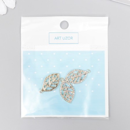 Decor for creativity metal, rhinestones "List with veins" 2.4x1.4 cm-3