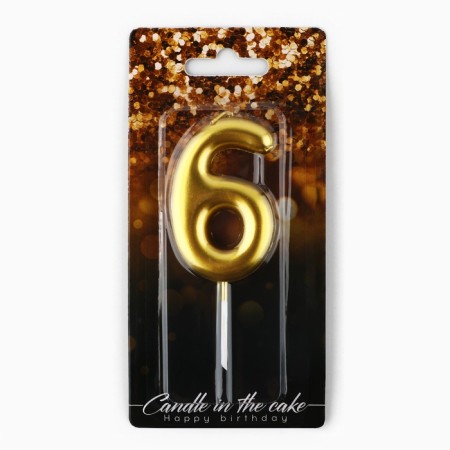 Candle for the cake, number "6", gold, 4 x 10 cm.-2