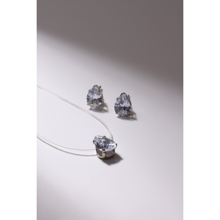 Set 2 objects: earrings, pendant “on the fishing line” Drip, white color in silver, 35cm-4