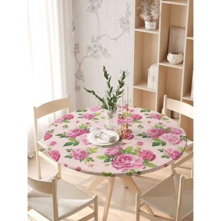 Tables on the table “Flower tenderness”, round, oxford, elastic band, size 140x140 cm, diameter 105-120 cm-2
