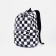 A backpack with a zipper, 3 external pockets, black/white color