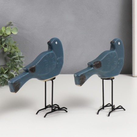 Souvenir ceramics "birds" Blue matte set 2 pcs 16.5x6x17 cm-3