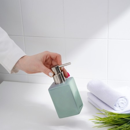 Savanna Square bathroom accessories set, 3 items (soap dispenser, glass, stand), green color-5