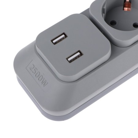 Unieel Lux network filter, 4 outlets, USB 2.1 A, 3 m, 10 A, 2500 W, PVS 3x0.75, S/K, Gray-2
