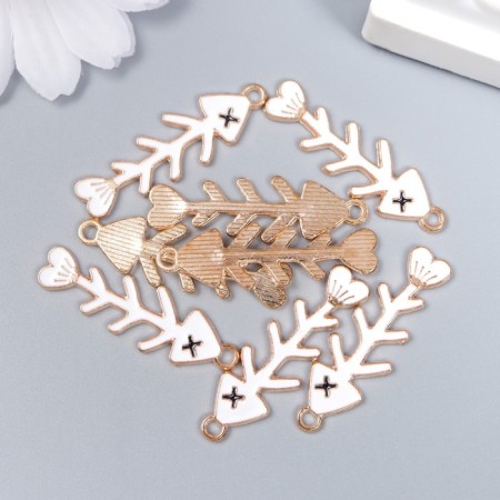 Decor for creativity metal, enamel "Skeleton of fish" white 3.5x1 cm-2
