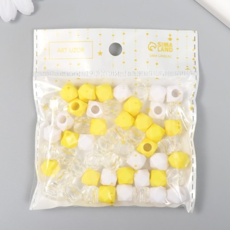 Plastic beads "Crystal polyhedron. Yellow, white, transparent" set 30 g 1x1x1 cm-3