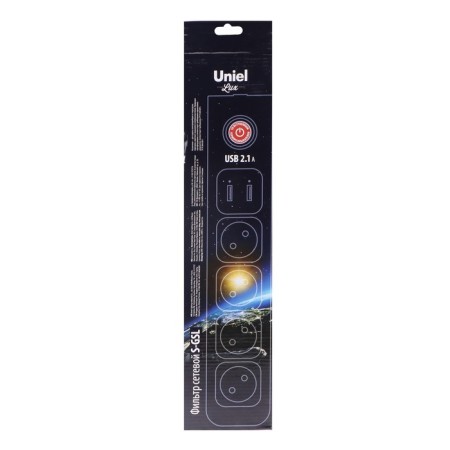 Unieel Lux network filter, 4 outlets, USB 2.1 A, 3 m, 10 A, 2500 W, PVS 3x0.75, S/K, Gray-4