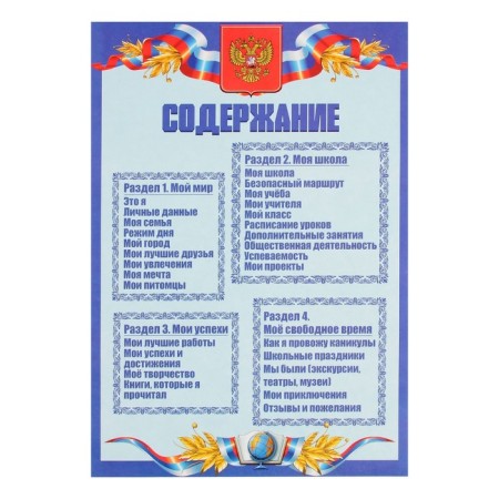Lesets sheets for a schoolboy portfolio, 30 sheets (title, content, 28 sections) "Russian schoolboy", in a folder-22