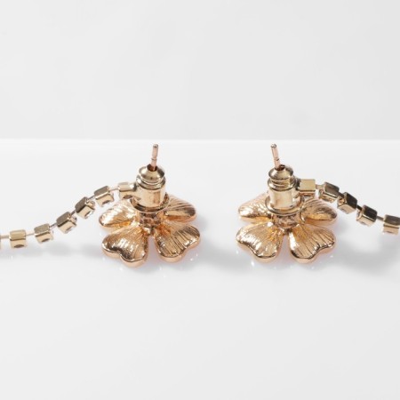 Hanging earrings with rhinestones "Four Liber", white color in gold-2