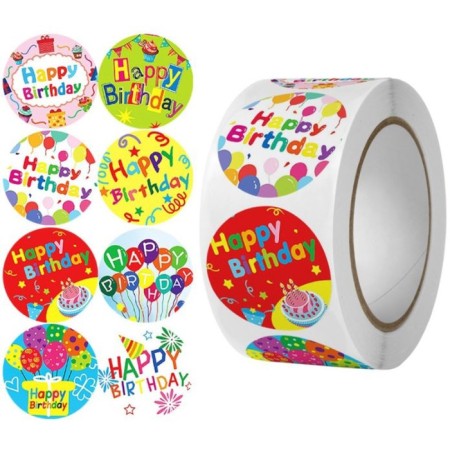 Stick Paper "Happy Birthday!" D = 2.5 cm 500 pcs in a roll 3x6.5x6.5 cm