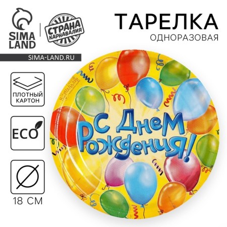 Disposable paper plate "Happy Birthday" balloons (18 cm)