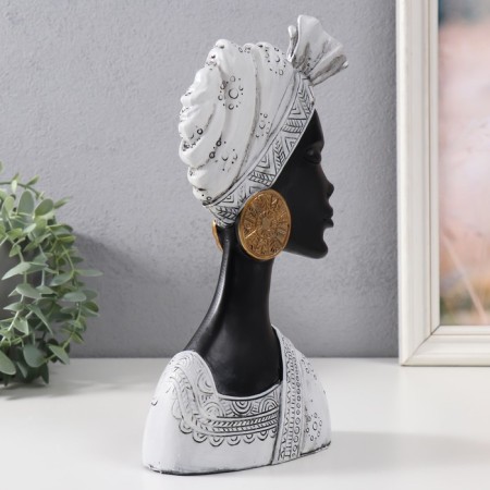 Souvenir Polystone Bust "African in the headdress with earrings" Gray 13.5x7x27 cm-1
