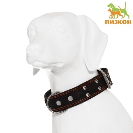 Collar leather embossed single-layer, dimensionless, 74 x 4.5 cm, Osh 35-65 cm, mix of flowers