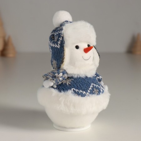 Souvenir Textile "Snowman in a knitted blue fur coat" 7.5x7.5x13 cm-1