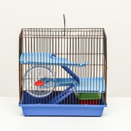 A cage for rodents with plastic shelves and filling, 36 x 23 x 34 cm, blue-1