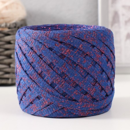Knitted yarn "Ribbon" with Lurex 85m/170 ± 5 g (sapphire, lurex: red)