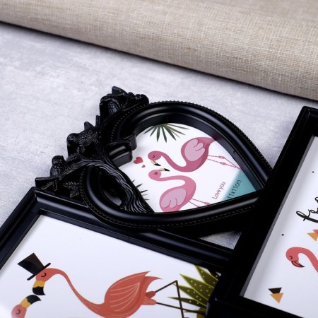 Photo frame plastic in 3 photos 11x11, 13x18 cm "Birds on a branch" Black 29x29 cm-2