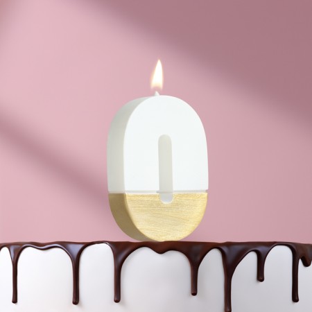 Candle in the Manhattan cake, number "0", white with gold, 5 cm
