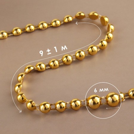 Beads on threads, flat, 6 mm, 9 ± 1 m, gold color