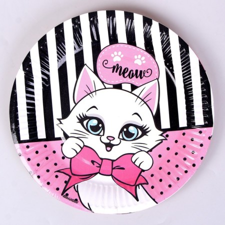 Disposable plate paper "cat", 18 cm, set 6 pcs-1