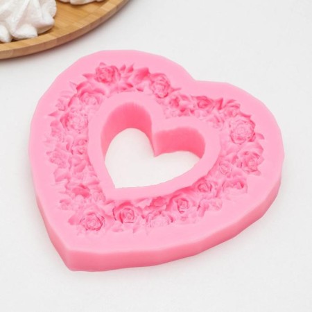 Mold "Pink Heart", silicone, 16 × 16 × 2 cm, color mix-2