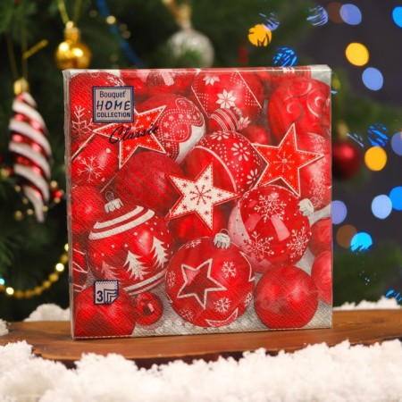 New Year's napkins Paper Home Collection "New Year's composition red", 3 layers, 33x33 cm, 20 pcs-3