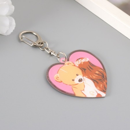 Acryl keychain "Girl in a wreath with a large bear cub in her hands" 5.2x4.9 cm-1