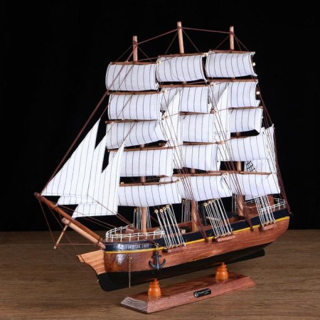 Souvenir ship large "Deutschland", sides dark tree, white sails, 60 × 12 × 51 cm-2