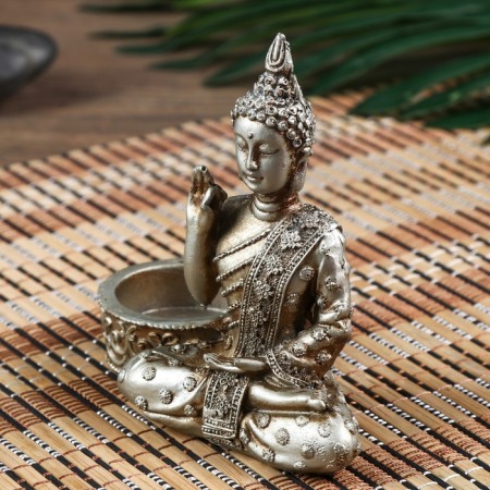 NECK Polystone under silver candlestick "Buddha - Meditation" MIX 10.5x5.3x11 cm-3