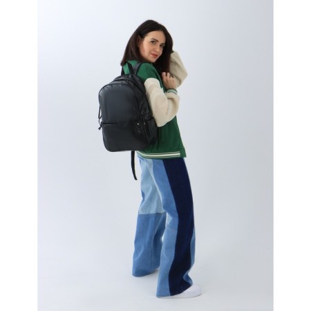 Women's backpack made of artificial leather with lightning, 3 pockets, black color-4