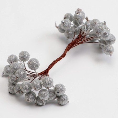 Decorative berries, silver, 7 × 6 × 7 cm, 40 berries-2