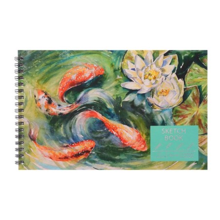 A5+sketchbook, 30 sheets, on the crest "Koi Koi", hard cover, glossy lamination, foil embossing, block 180 g/m2