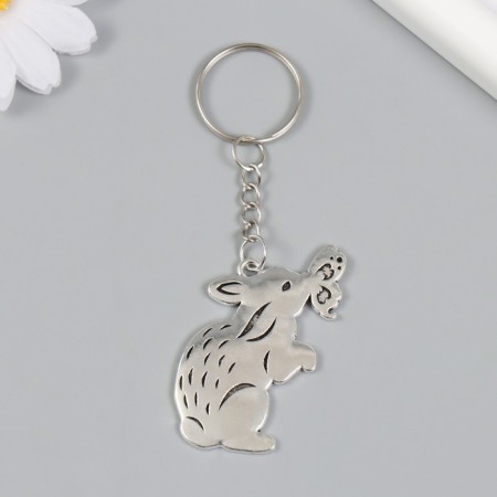 Metal keychain "Bunny with a butterfly on the nose" 5x3.4 cm