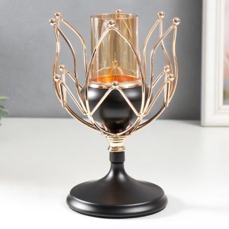Summary Metal for 1 candle "open bud" gold, black 20.5x11.5x11.5 cm-2