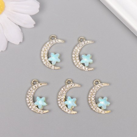 Decor for creativity metal, rhinestones "Month with a star" Gold 2.3x1.4x0.5 cm-2