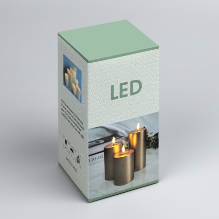Beige LED candle, 7 × 15 × 7 cm, plastic, AAX2 batteries (not complete), warm white glow-3