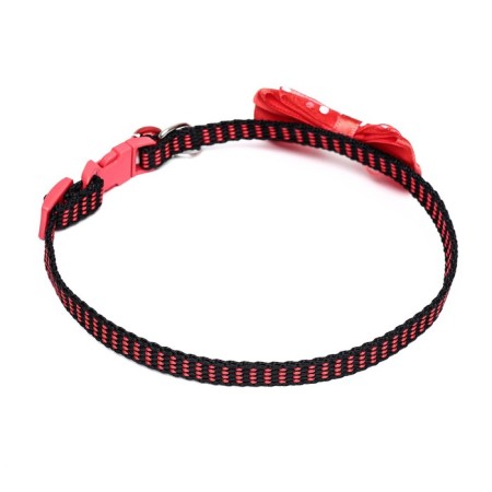 Textile collar with bow and tambourine, 30 x 1 cm, red-1